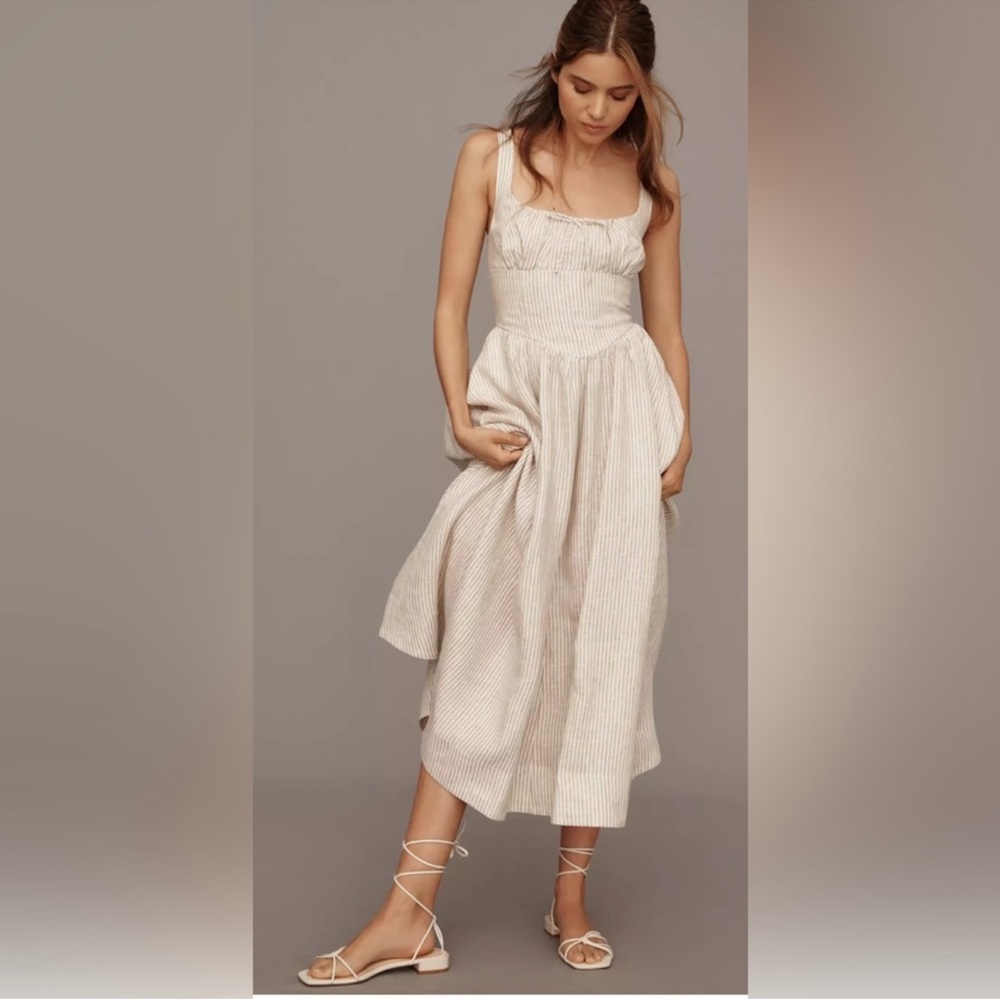 Reformation RARE Balia Dress in Linen Sandy Stripes Size 6- Rare Color